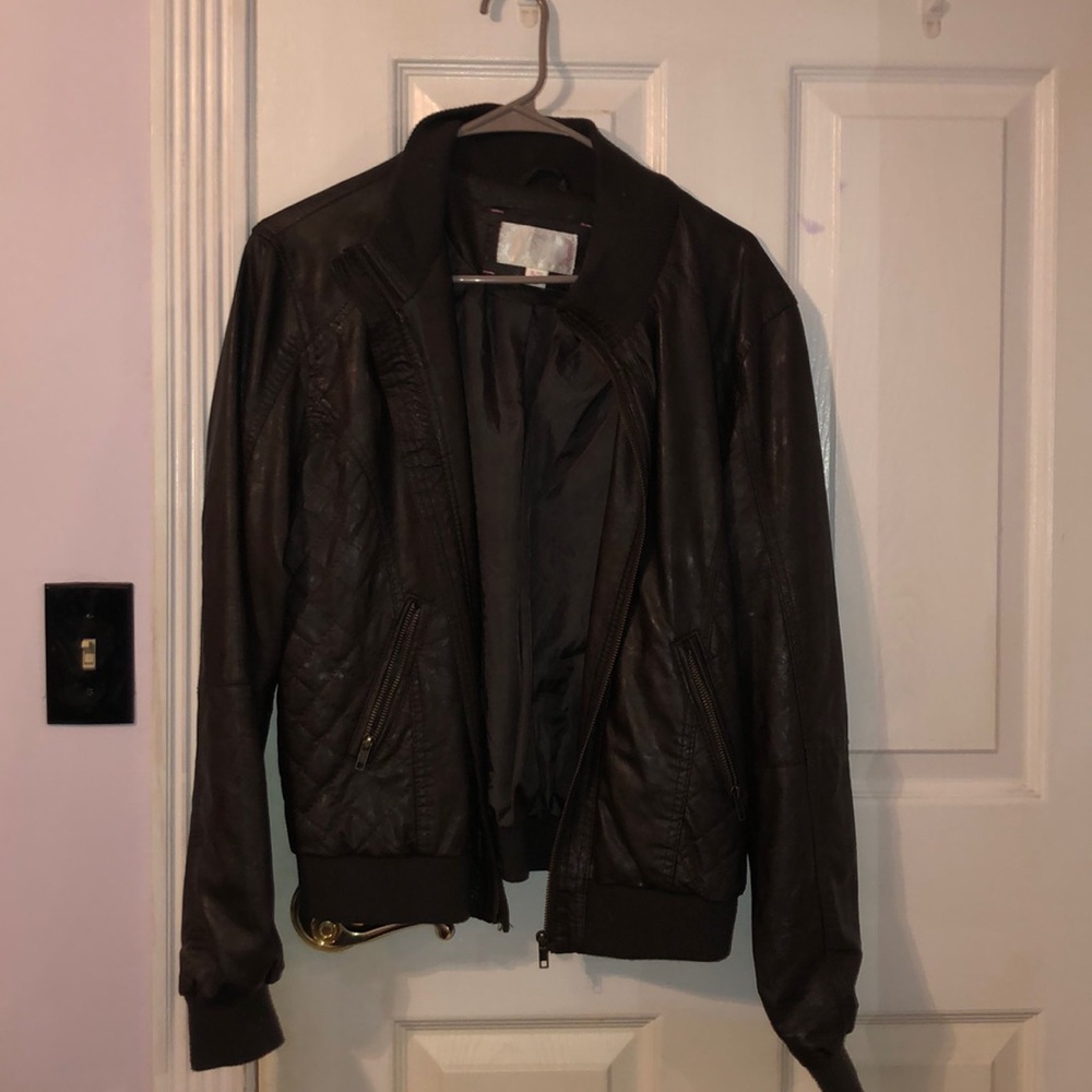 dark brown leather jacket